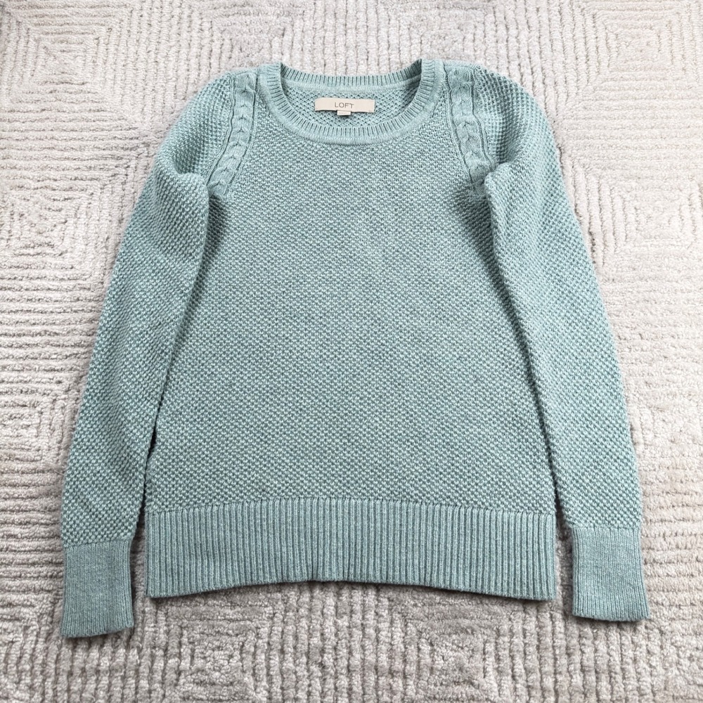Loft Sweater Women's XXS Green Knit Marled Crew Neck Pullover Pastel Mint Preppy